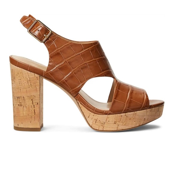 LAUREN Ralph Lauren Feona Crocodile-Embossed Leather Sandal Sz 11 - Picture 3 of 16